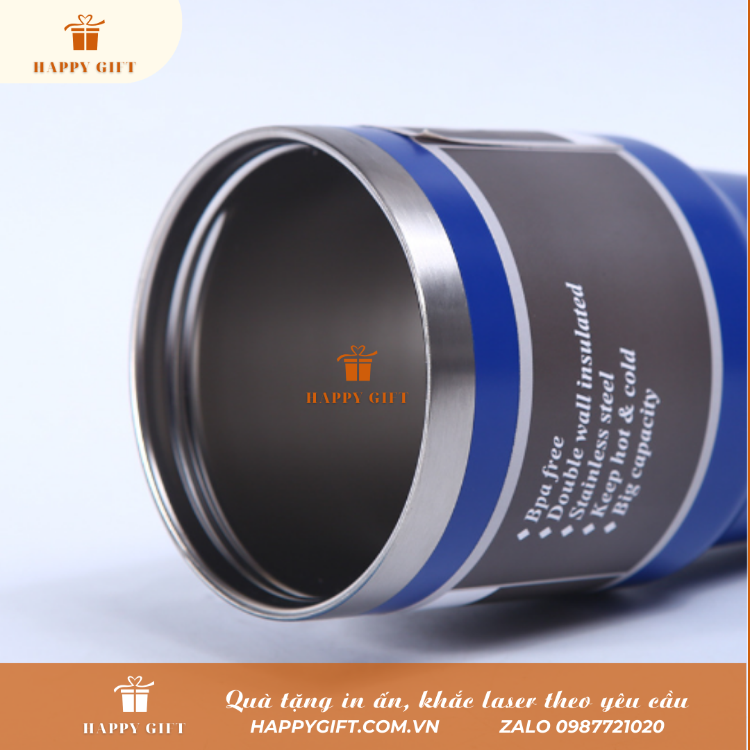 Cốc Coffee giữ nhiệt có ống hút 890ml, Cốc giữ nhiệt inox 304 in logo thương hiệu
