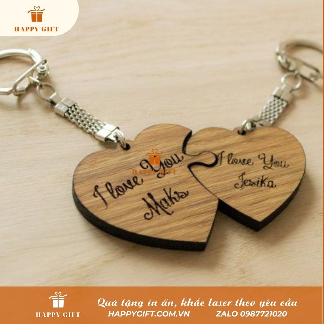 Khắc Laser móc khóa gỗ, khắc laser quà tặng doanh nghiệp, quà tặng sự kiện