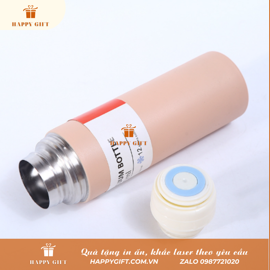 Bộ bình giữ nhiệt inox kèm 2 cốc, Bình giữ nhiệt khắc tên logo thương hiệu