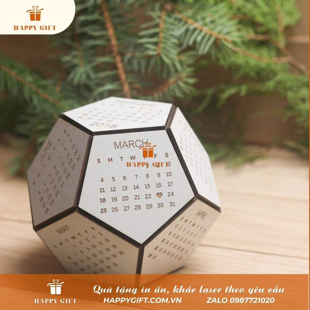 Lịch Gỗ Để Bàn 12 Mặt 2024 - Chất Gỗ MDF Cao Cấp Chống Nước Và Nấm Mốc, Khắc Logo Lời Chúc Theo Yêu Cầu