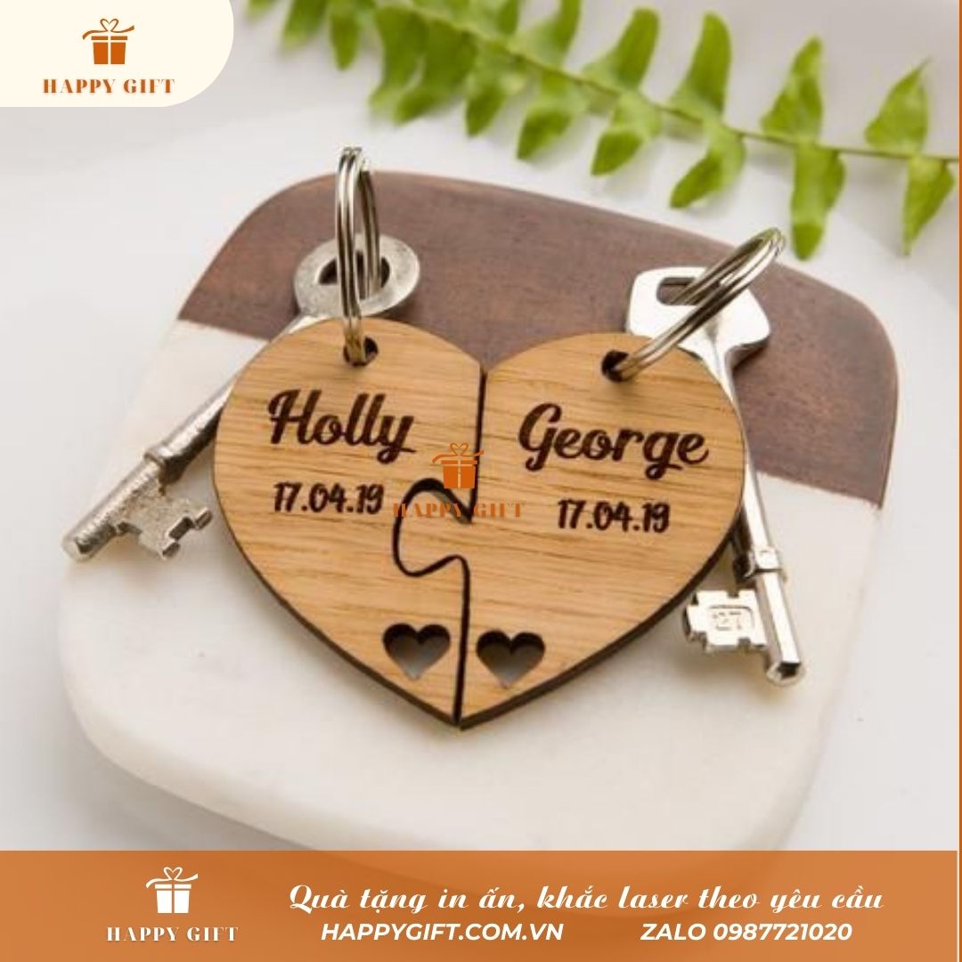 Khắc Laser móc khóa gỗ, khắc laser quà tặng doanh nghiệp, quà tặng sự kiện