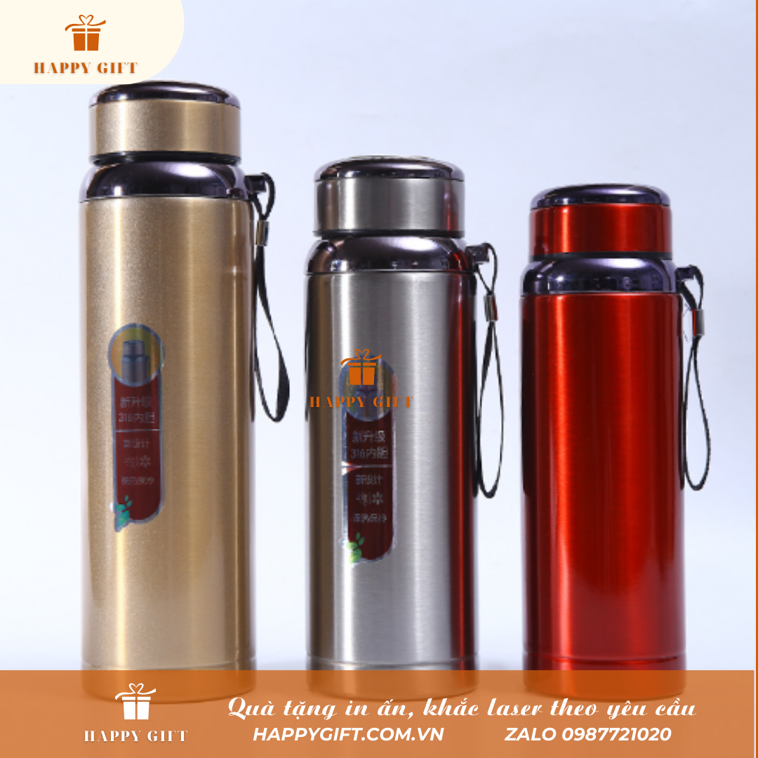 Bình nước thể thao inox giữ nhiệt 1L in logo thương hiệu