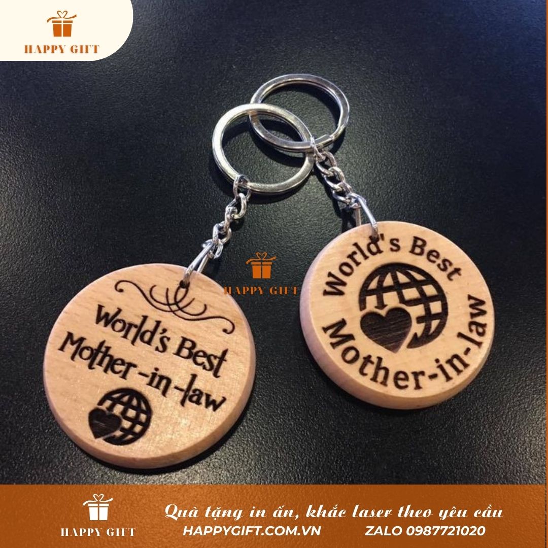 Khắc Laser móc khóa gỗ, khắc laser quà tặng doanh nghiệp, quà tặng sự kiện