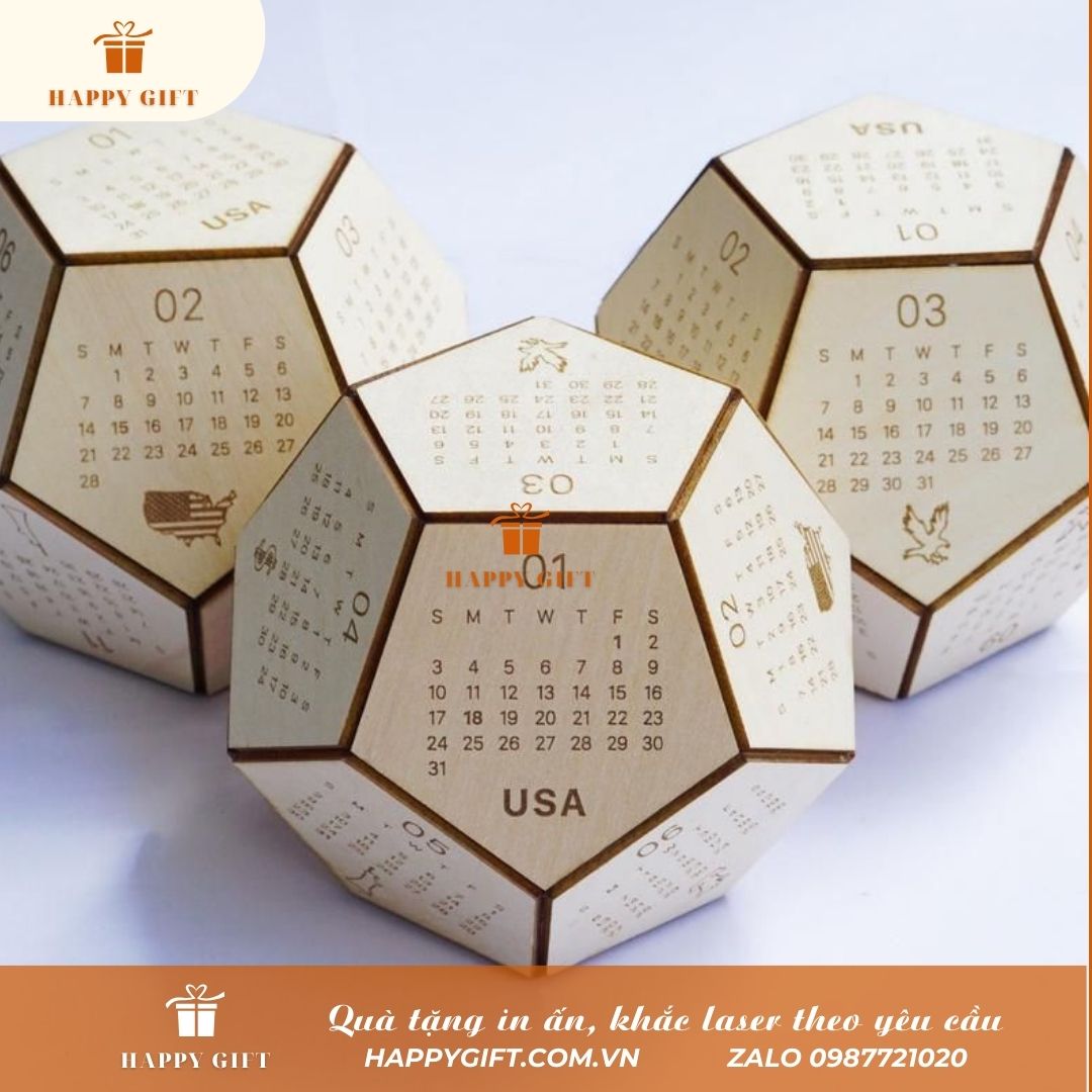 Lịch Gỗ Để Bàn 12 Mặt 2024 - Chất Gỗ MDF Cao Cấp Chống Nước Và Nấm Mốc, Khắc Logo Lời Chúc Theo Yêu Cầu