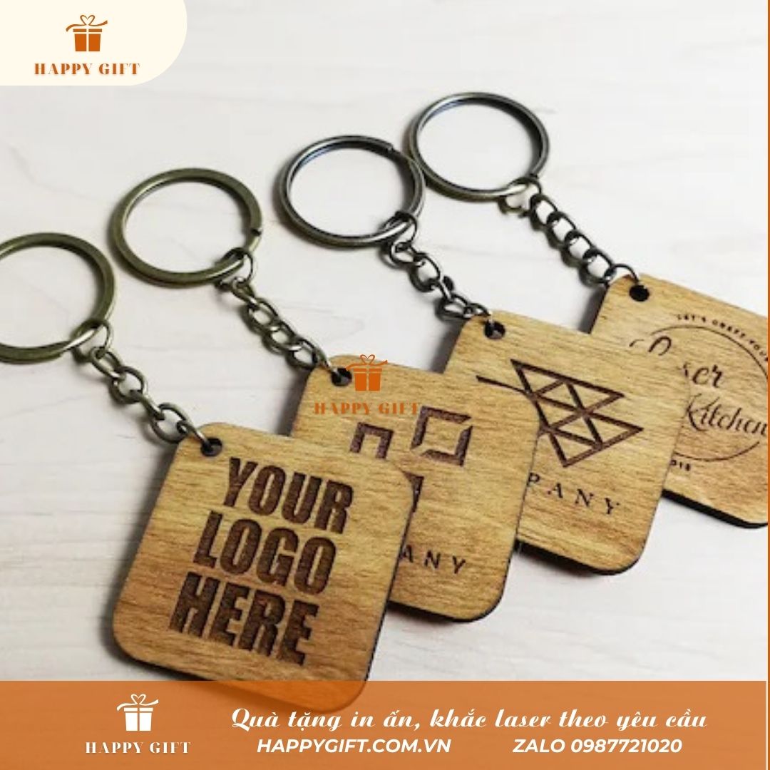 Khắc Laser móc khóa gỗ, khắc laser quà tặng doanh nghiệp, quà tặng sự kiện