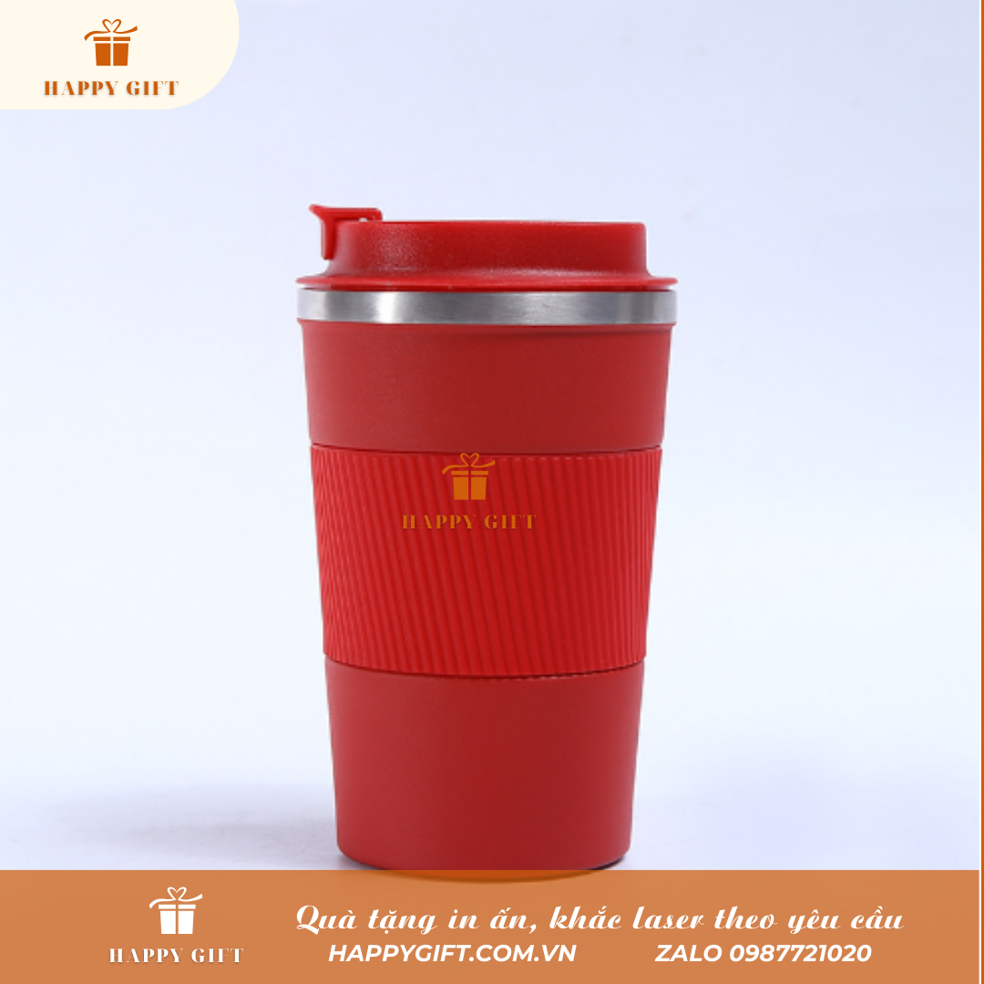 Cốc Coffee giữ nhiệt bọc silicon 380ml in logo làm quà tặng