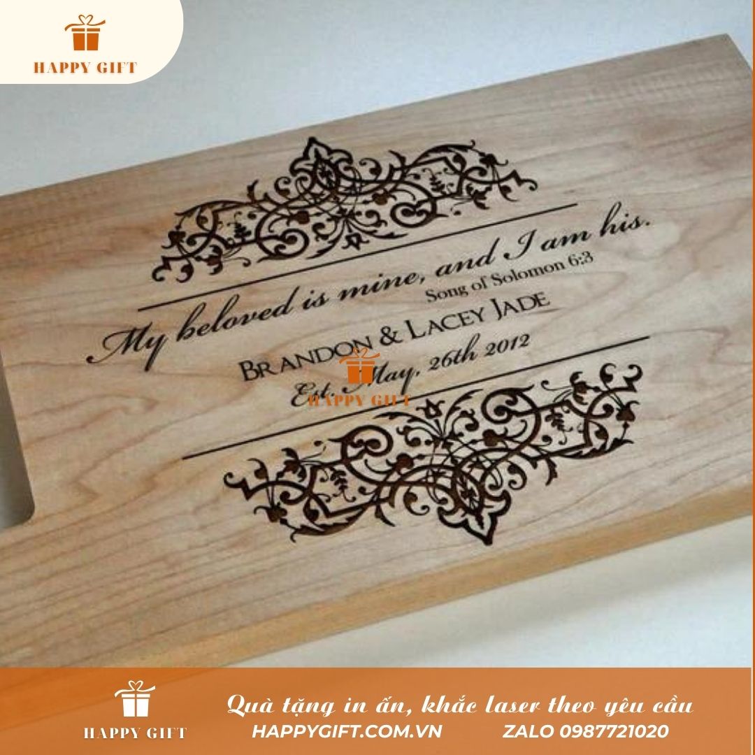 Khắc laser thớt gỗ, khay gỗ (tre) theo yêu cầu tại LASER HOÀNG MAI