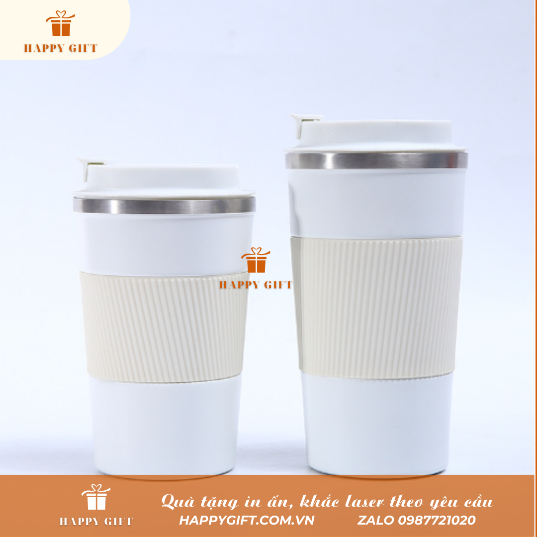 Cốc Coffee giữ nhiệt bọc silicon 380ml in logo làm quà tặng