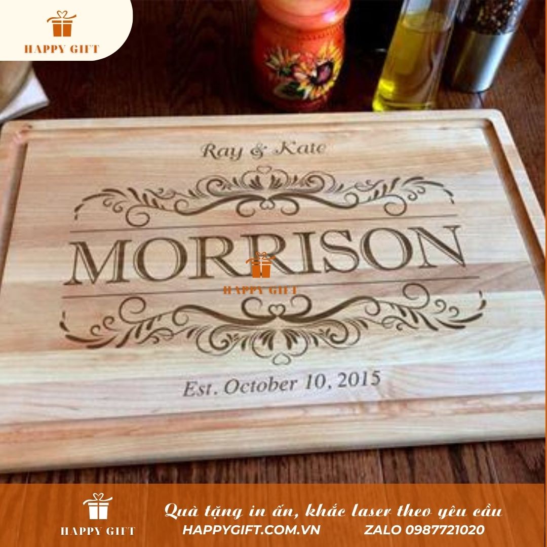 Khắc laser thớt gỗ, khay gỗ (tre) theo yêu cầu tại LASER HOÀNG MAI