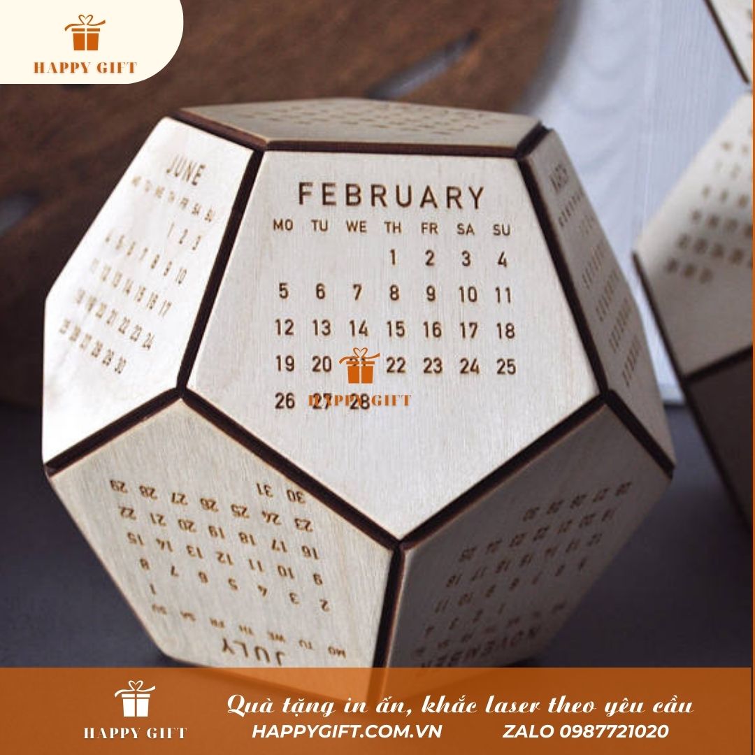 Lịch Gỗ Để Bàn 12 Mặt 2024 - Chất Gỗ MDF Cao Cấp Chống Nước Và Nấm Mốc, Khắc Logo Lời Chúc Theo Yêu Cầu