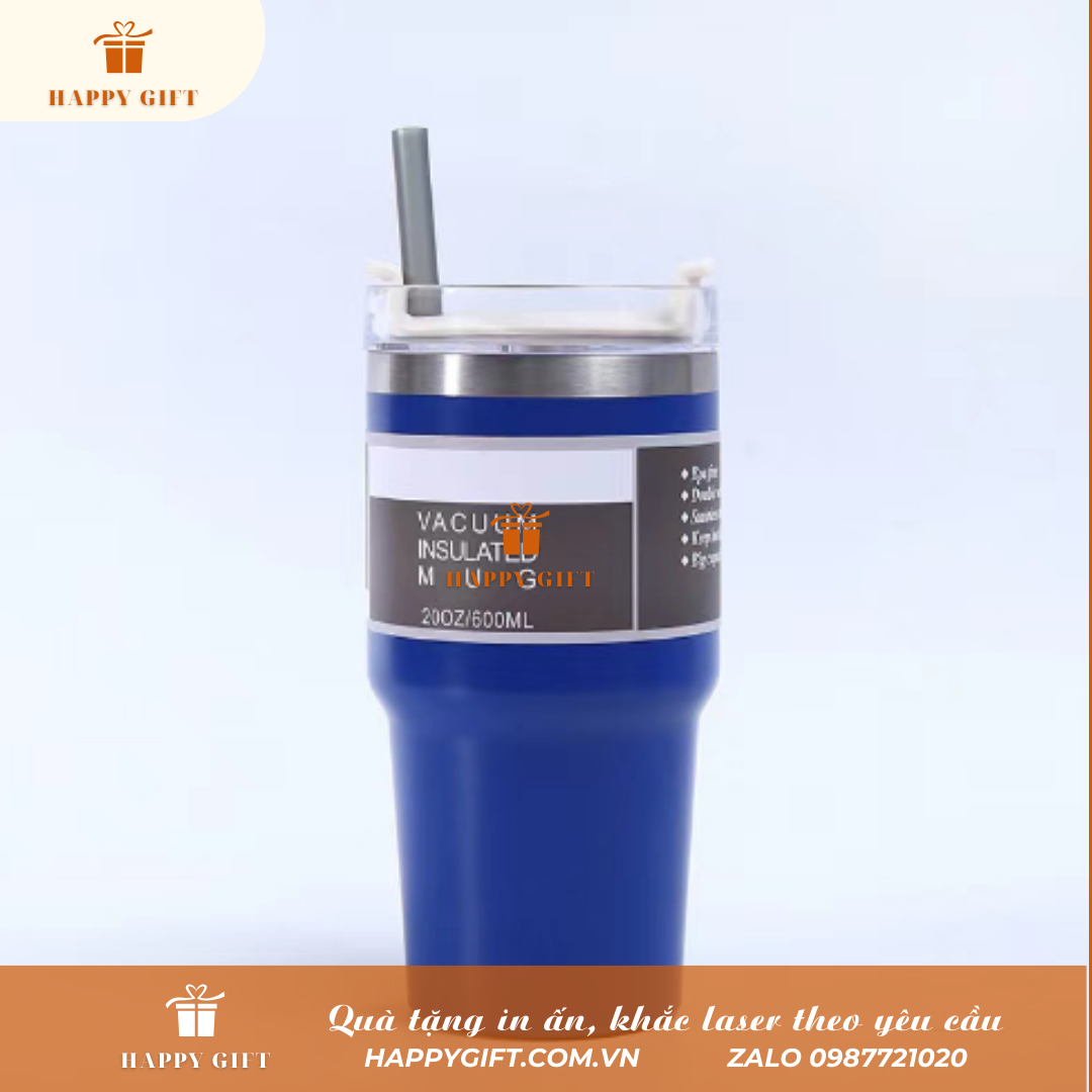 Cốc Coffee giữ nhiệt có ống hút 890ml, Cốc giữ nhiệt inox 304 in logo thương hiệu