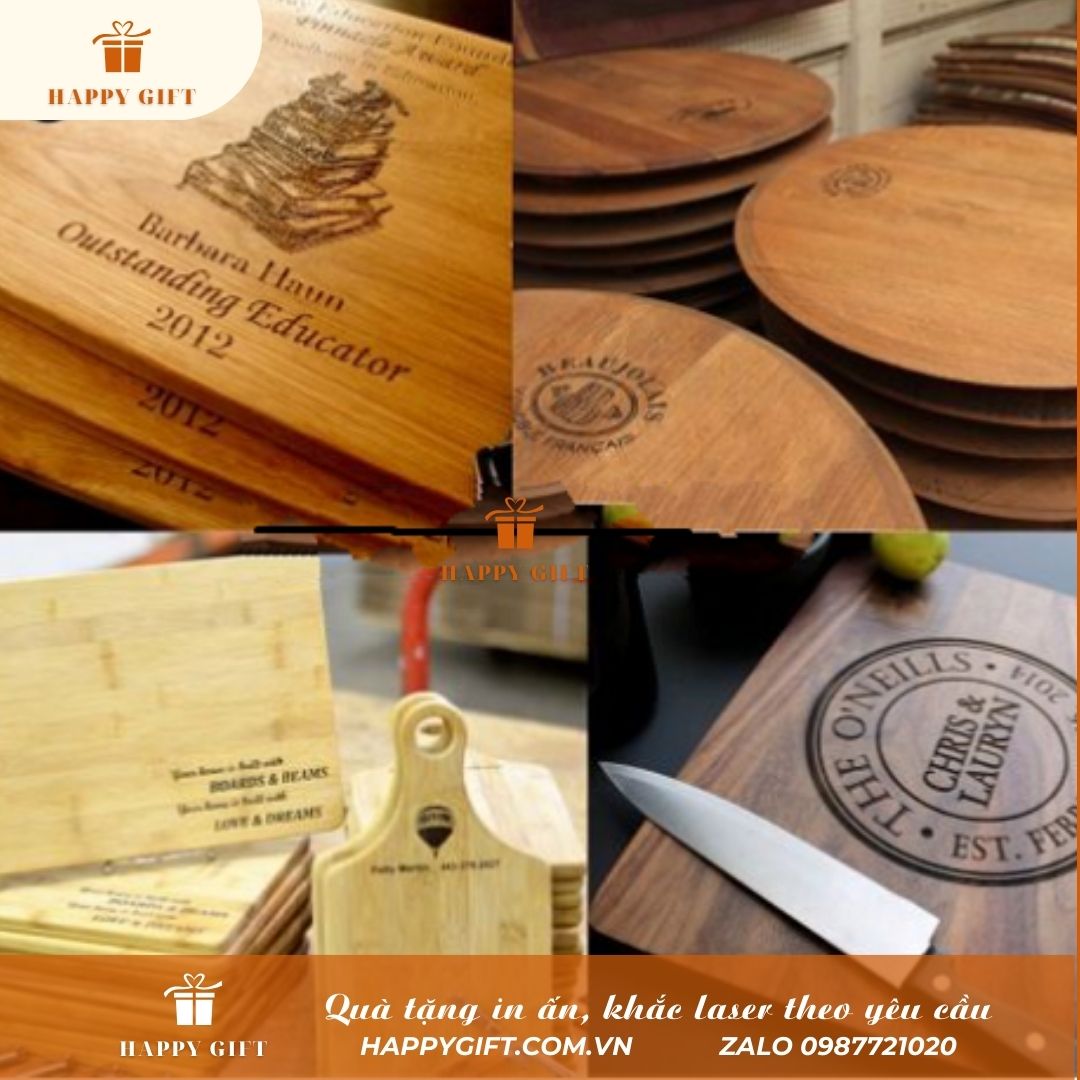 Khắc laser thớt gỗ, khay gỗ (tre) theo yêu cầu tại LASER HOÀNG MAI