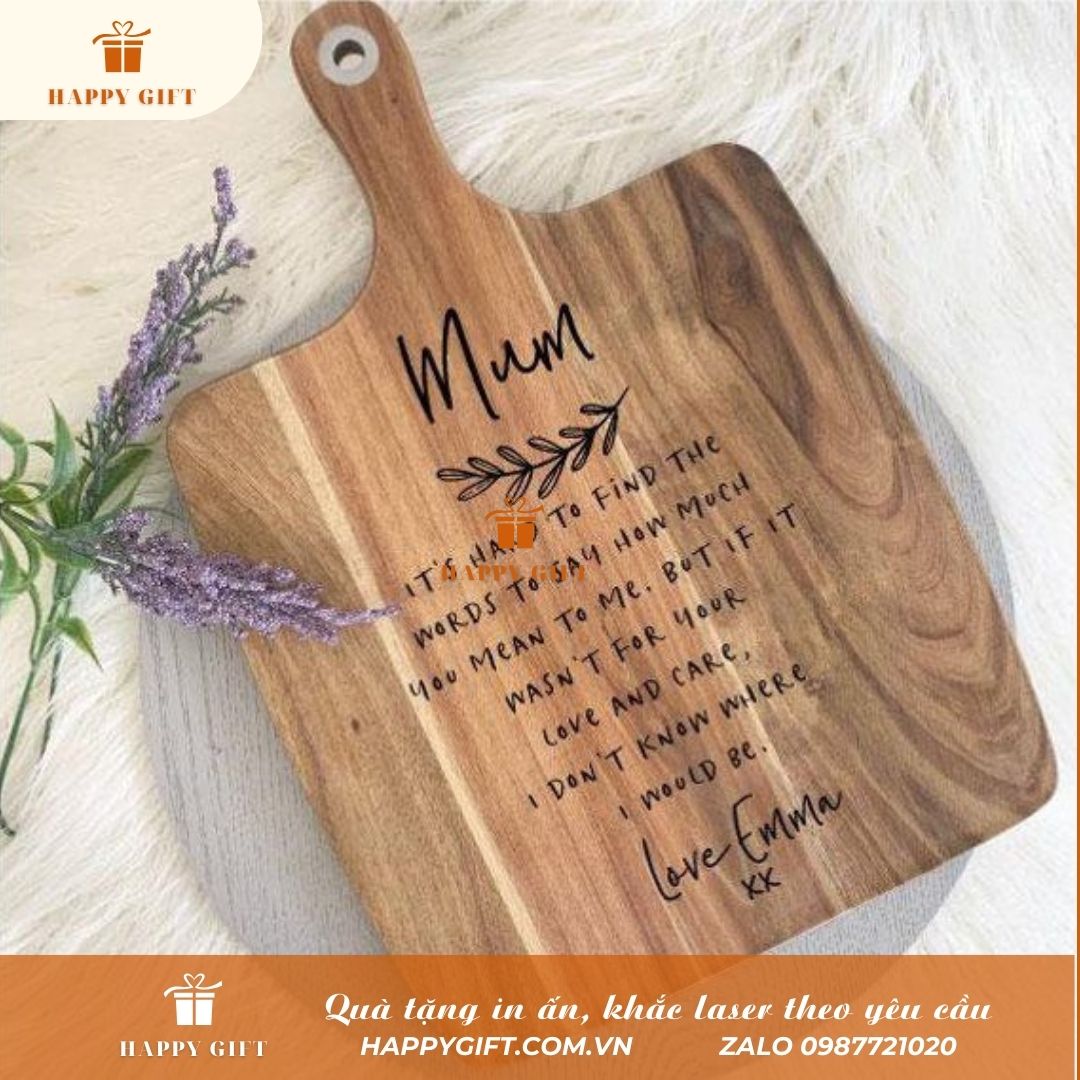 Khắc laser thớt gỗ, khay gỗ (tre) theo yêu cầu tại LASER HOÀNG MAI