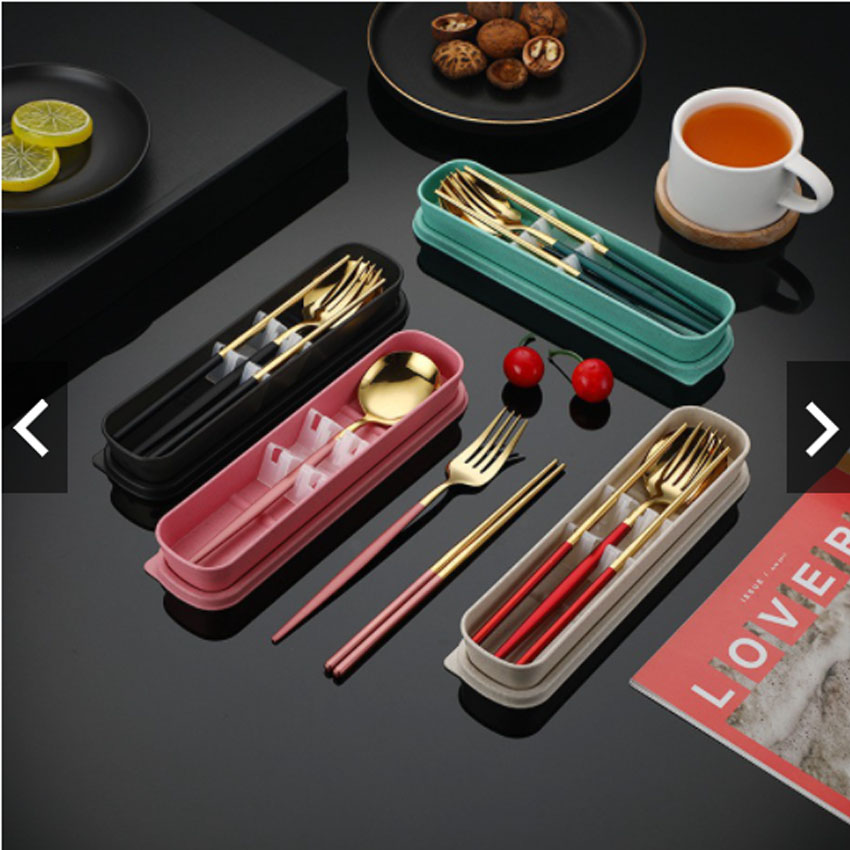 Hộp 3 Món Thìa, Đũa, Muỗng Inox Quà tặng nhân viên văn phòng, nhà hàng quán ăn