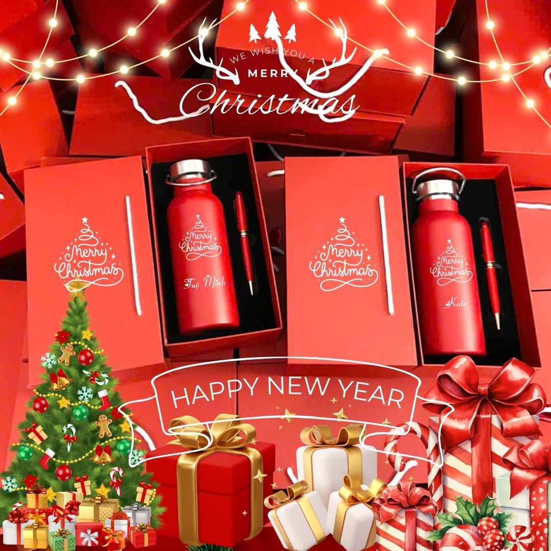 🎄 SET QUÀ GIÁNG SINH CAO CẤP – BÌNH GIỮ NHIỆT & LY QUÀ TẶNG 🎄