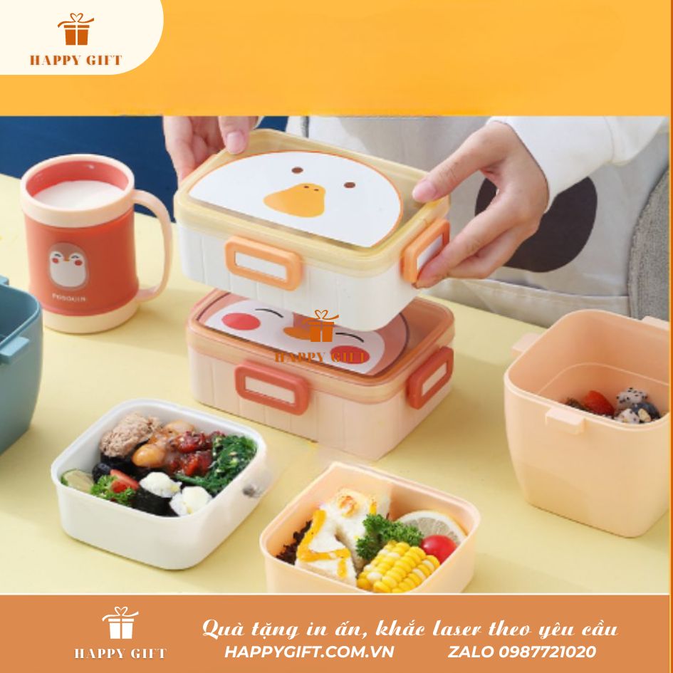 Hộp cơm nhựa in hình động vật, Hộp cơm trưa, hộp cơm văn phòng