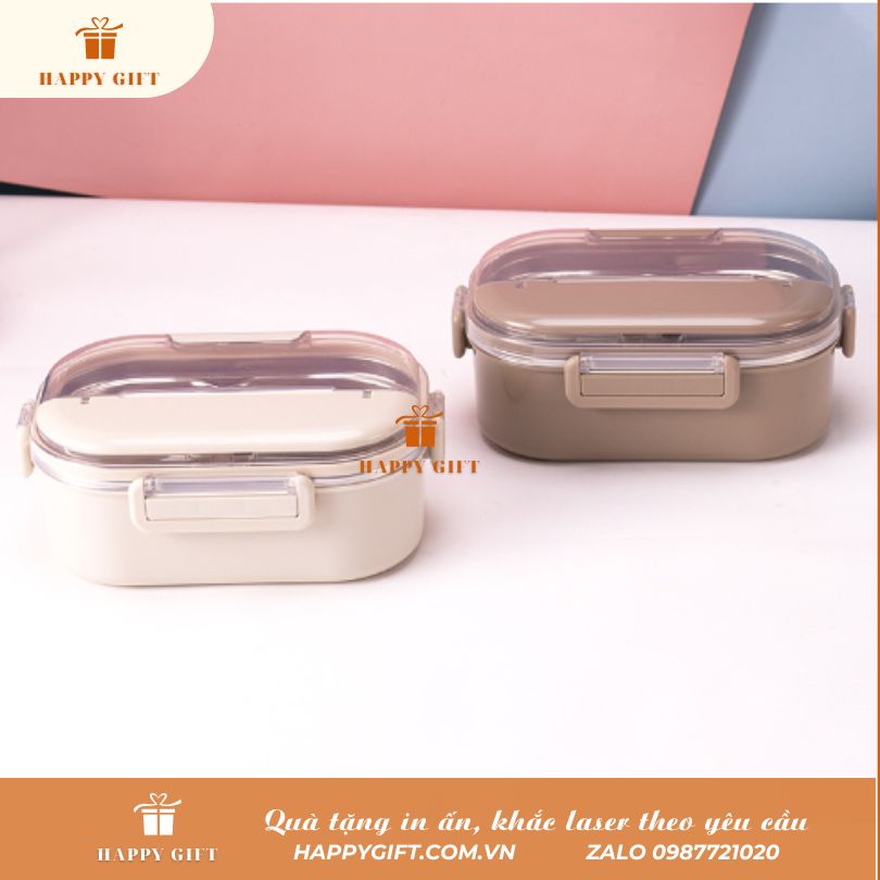 Hộp cơm giữ nhiệt 2 ngăn kèm thìa HC.20.G25.8