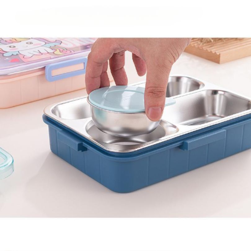 Hộp cơm giữ nhiệt 4 ngăn in hình động vật kèm bát canh