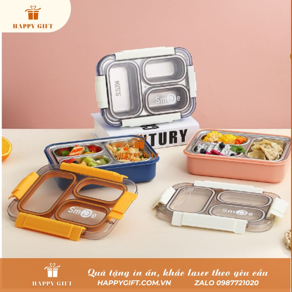 Hộp cơm giữ nhiệt smlie 3 ngăn 2559