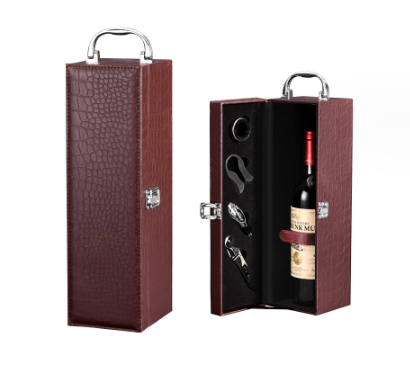 Hộp rượu vang da cá sấu đơn có dụng cụ mở rượu , Hộp quà Tết, Quà tặng doanh nghiệp, Quà tặng sự kiện