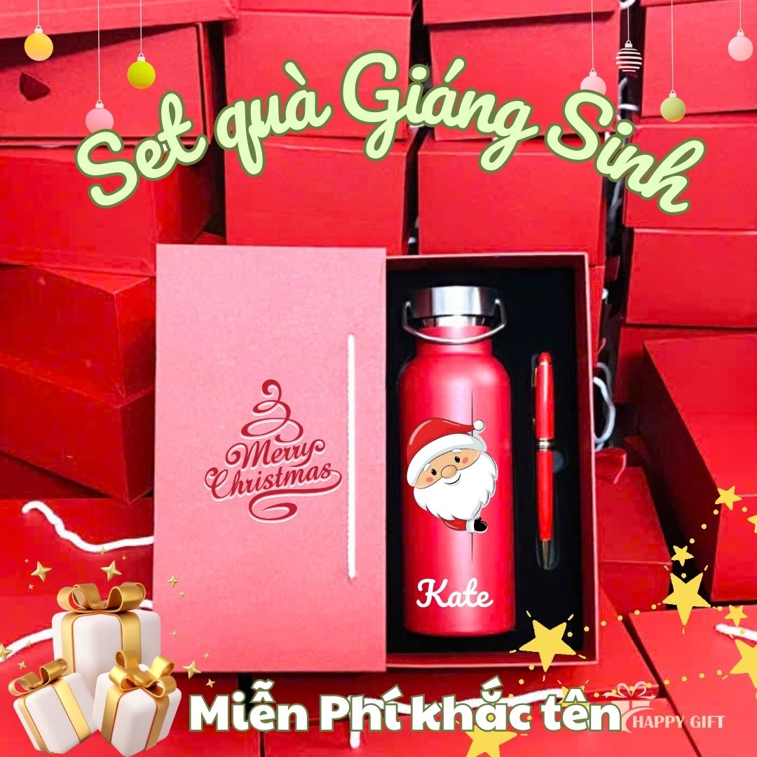 🎄 SET QUÀ GIÁNG SINH CAO CẤP – BÌNH GIỮ NHIỆT & LY QUÀ TẶNG 🎄