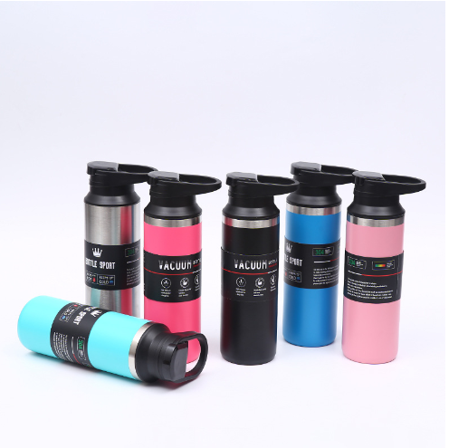 Bình giữ nhiệt thể thao inox có quai xách nhựa, Bình giữ nhiệt in khắc tên logo