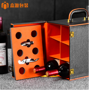 Hộp rượu vang nắp đứng viền cam 6 ngăn có dụng cụ mở rượu , Hộp quà Tết, Quà tặng doanh nghiệp, Quà tặng sự kiện