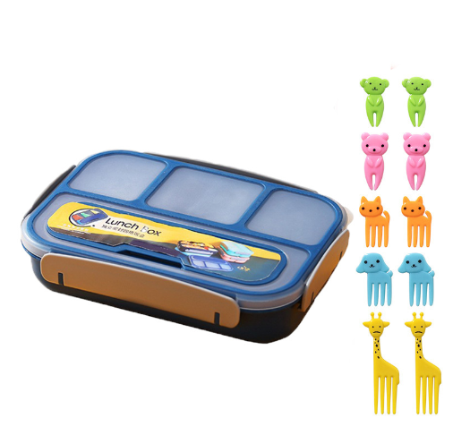 Hộp cơm trẻ em nhựa  4 ngăn kèm nĩa hình động vật
