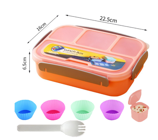 Hộp cơm trẻ em nhựa  4 ngăn kèm nĩa hình động vật
