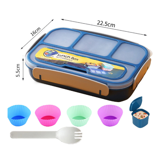 Hộp cơm trẻ em nhựa  4 ngăn kèm nĩa hình động vật