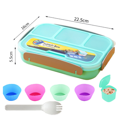 Hộp cơm trẻ em nhựa  4 ngăn kèm nĩa hình động vật