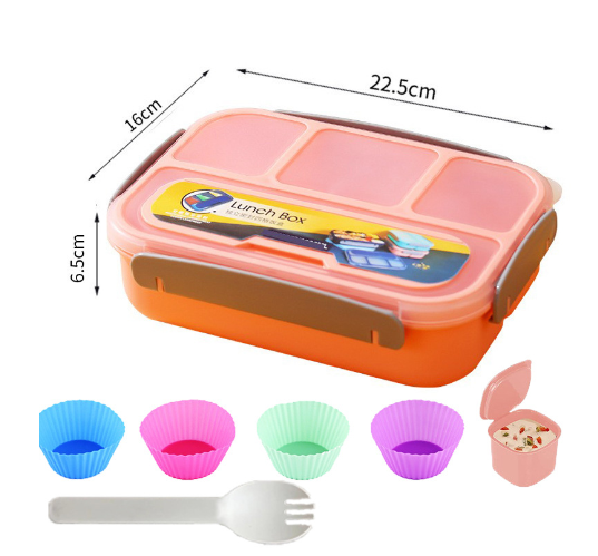 Hộp cơm trẻ em nhựa  4 ngăn kèm nĩa hình động vật