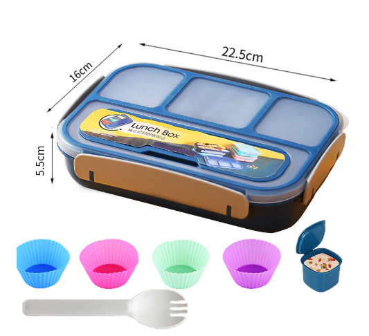 Hộp cơm trẻ em nhựa  4 ngăn kèm nĩa hình động vật