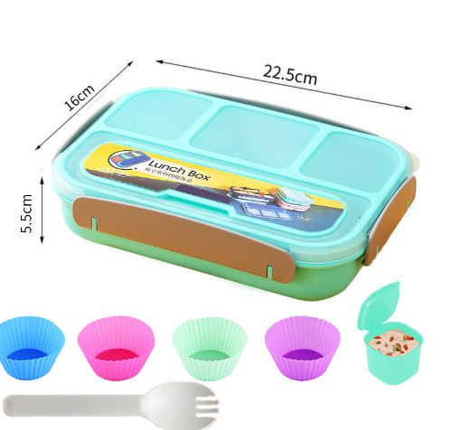 Hộp cơm trẻ em nhựa  4 ngăn kèm nĩa hình động vật