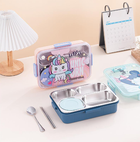 Hộp cơm giữ nhiệt 4 ngăn in hình động vật kèm bát canh