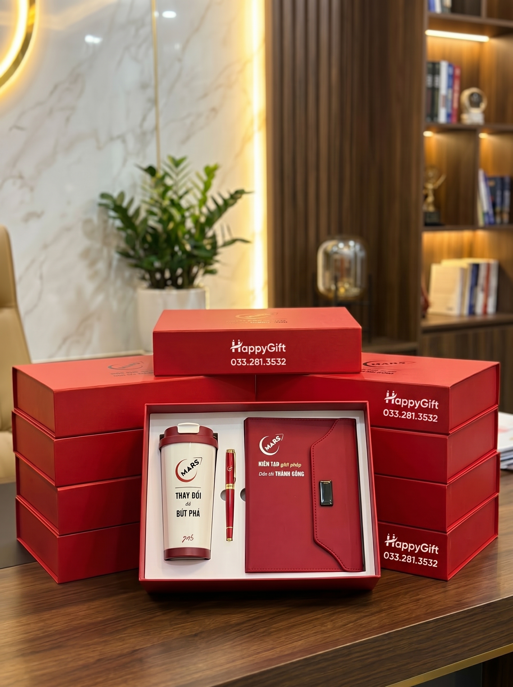 Bộ quà tặng gift set 3 món in ấn theo yêu cầu- Set Quà Tặng Doanh Nghiệp Cao Cấp In Logo Theo Yêu Cầu – Bình Giữ Nhiệt, Sổ Tay, Bút Ký