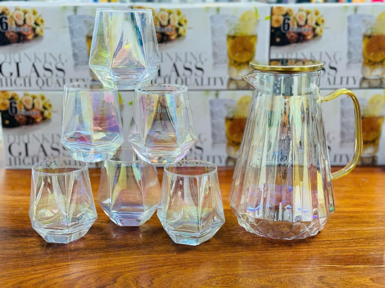 mã 01-sét bình kèm 6 cốc thủy tinh chịu nhiệt cao