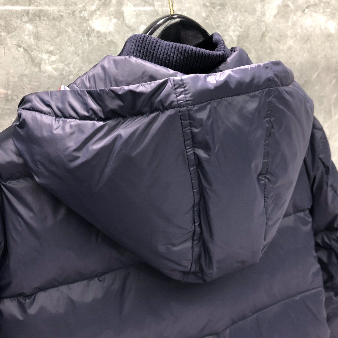 Thom Browne Men's Blue 4-bar Downfilled Snap Front Bomber Jacket