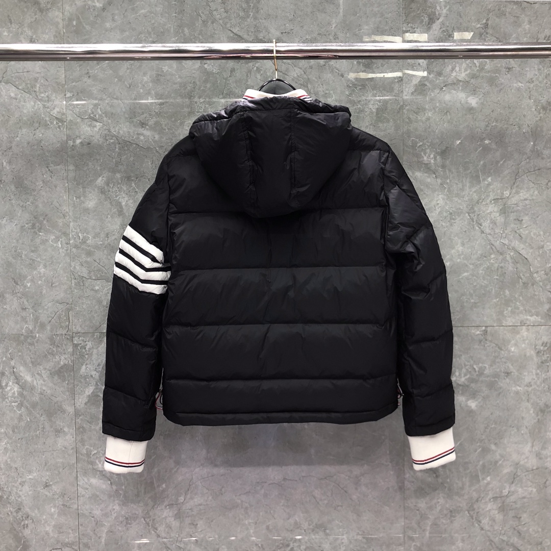 Thom Browne Men's Blue 4-bar Downfilled Snap Front Bomber Jacket