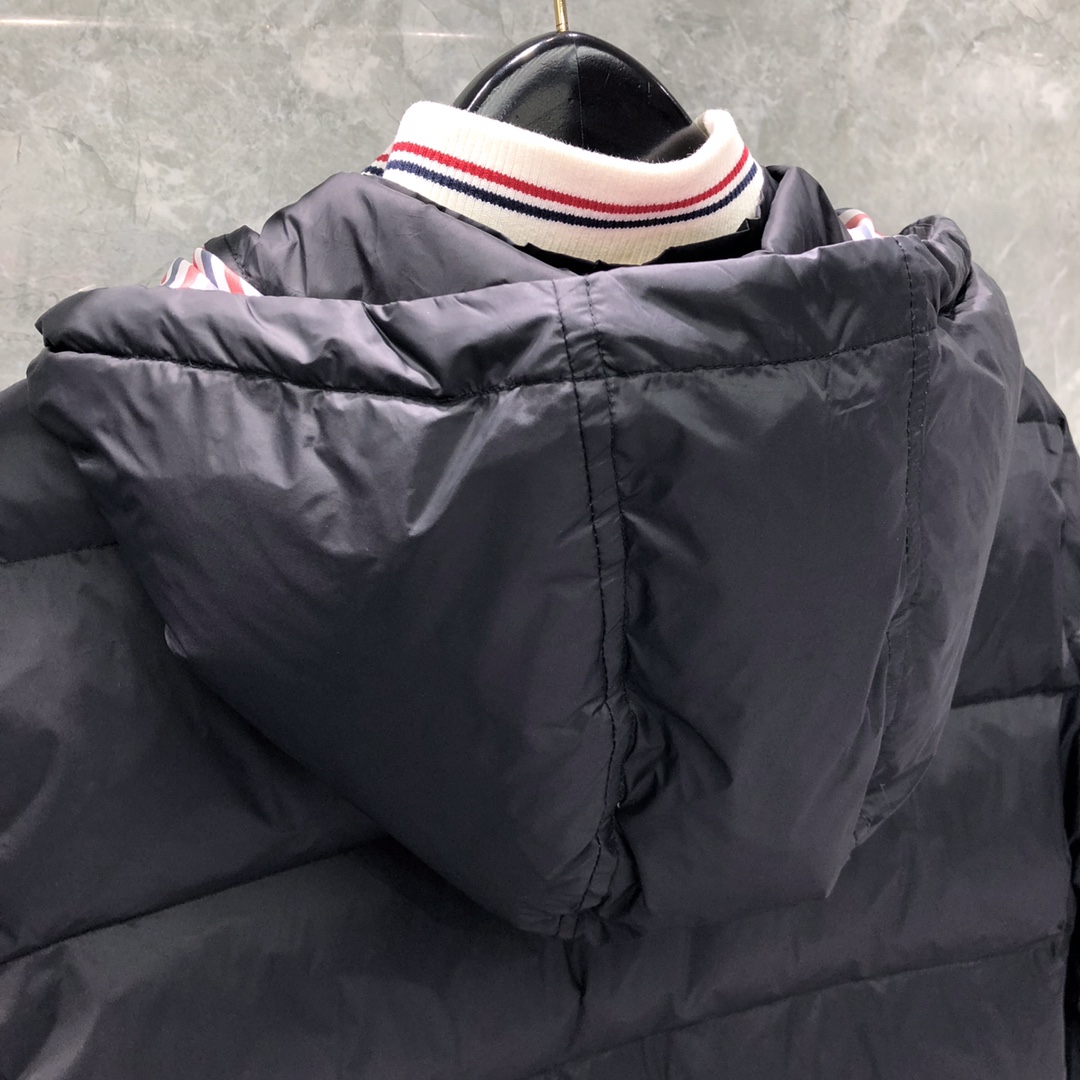 Thom Browne Men's Blue 4-bar Downfilled Snap Front Bomber Jacket