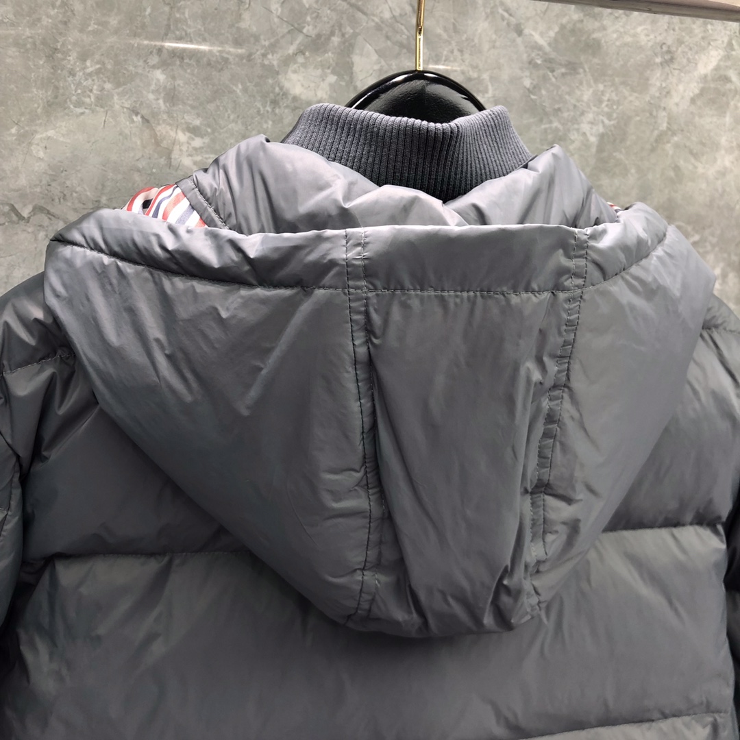 Thom Browne Men's Blue 4-bar Downfilled Snap Front Bomber Jacket
