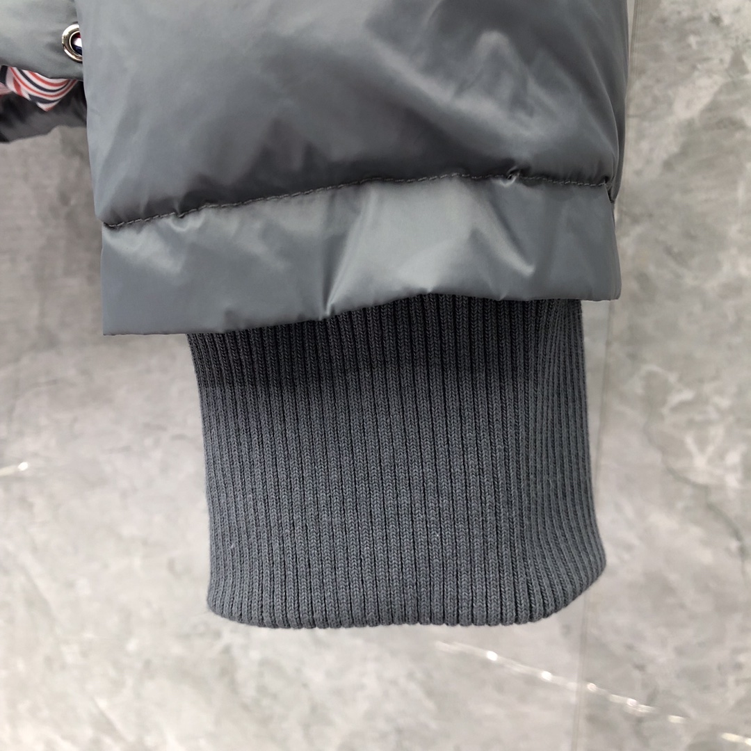 Thom Browne Men's Blue 4-bar Downfilled Snap Front Bomber Jacket