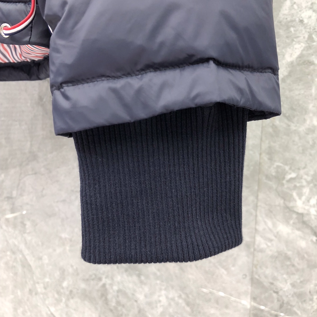 Thom Browne Men's Blue 4-bar Downfilled Snap Front Bomber Jacket