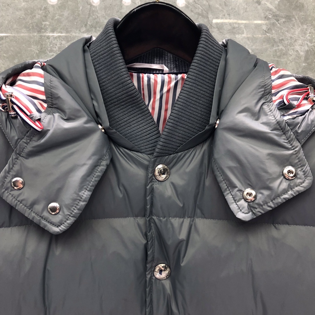 Thom Browne Men's Blue 4-bar Downfilled Snap Front Bomber Jacket