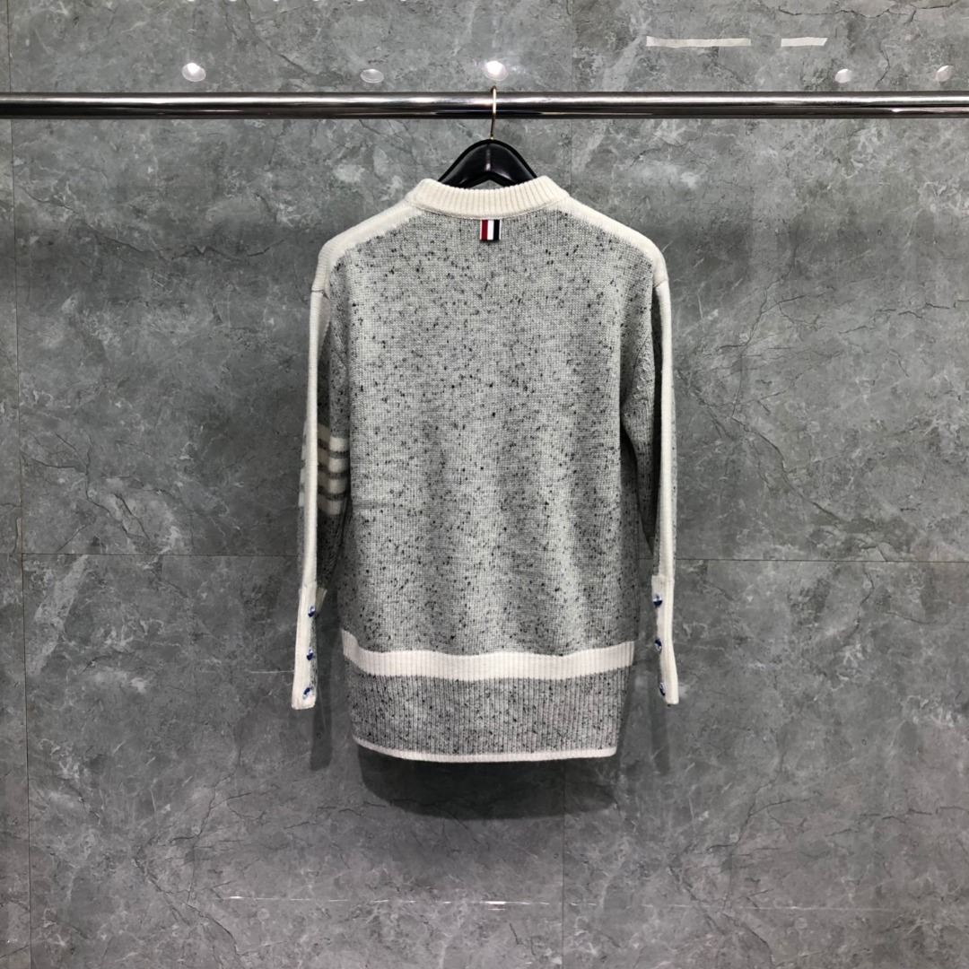 Thom Browne Donegal Mohair Contrast Framing 4-Bar Oversized Pullover