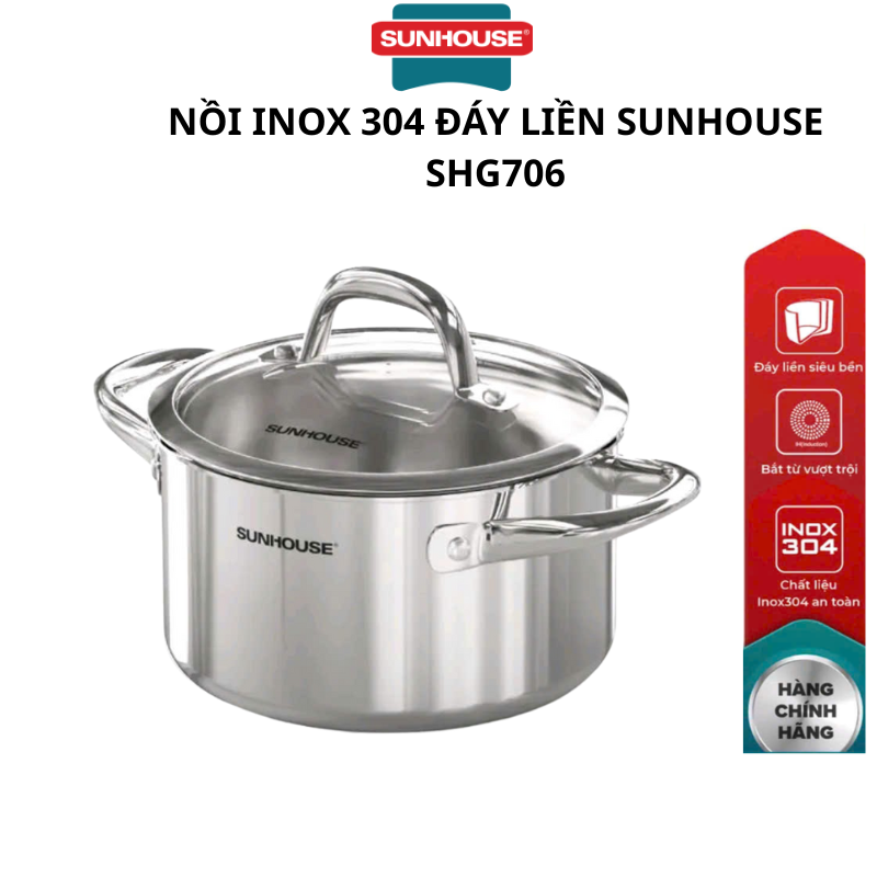 Nồi Inox 304 đáy liền Sunhouse SHG706