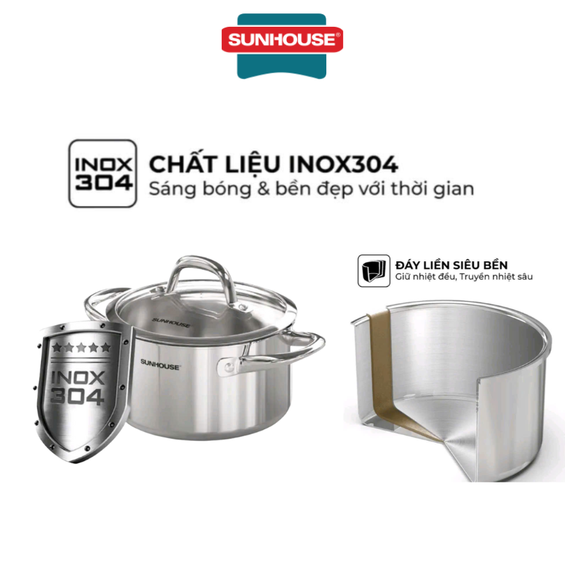 Nồi Inox 304 đáy liền Sunhouse SHG706