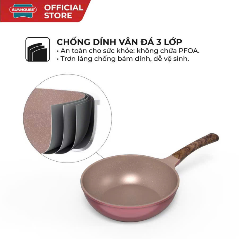 Chảo sâu siêu bền đá dura pro Sunhouse DP20MP/DP24MP