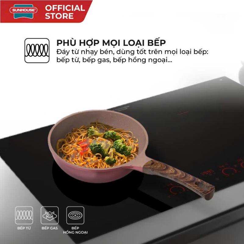 Chảo sâu siêu bền đá dura pro Sunhouse DP20MP/DP24MP
