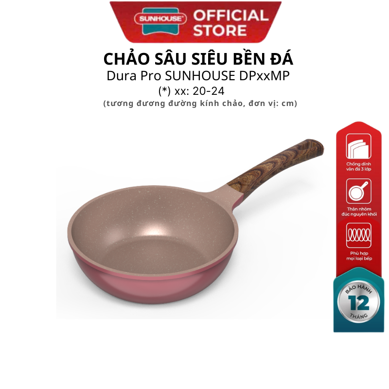 Chảo sâu siêu bền đá dura pro Sunhouse DP20MP/DP24MP